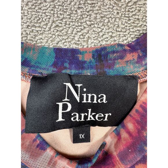 Nina Parker Midi Dress Mesh Abstract Form Fitting Multicolor Size 1X - Picture 4 of 11